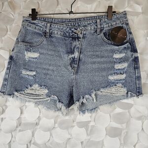 SKY BLUE‎ HIGH RISE CROSSOVER WAIST DENIM SHORTS